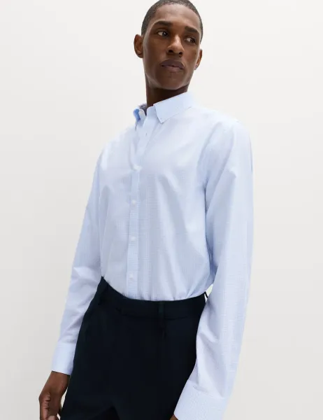 Marks & Spencer Ultimate Regular Fit Non Iron Check Shirt Blue Mix
