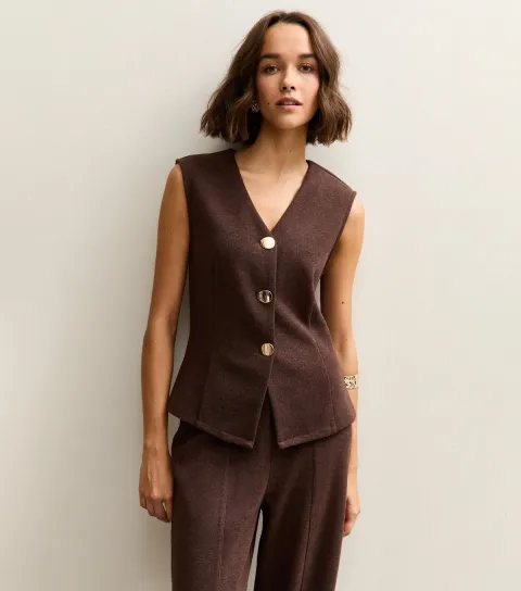 Women's Dark Brown Soft Touch V-Neck Waistcoat