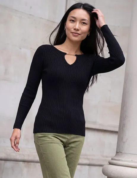 Roman Rayon Blend Chain Neck Detail Jumper Black Mix