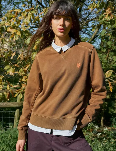 White Stuff Pure Cotton Heart Sweatshirt Brown