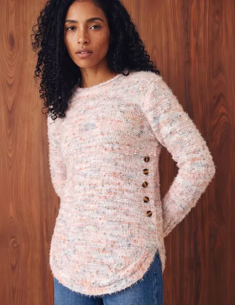 Roman Nep Curved Hem Knit Jumper Coral