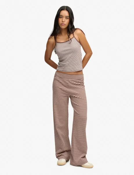 Superdry & Co Cotton Rich Striped Fold Over Joggers Brown Mix