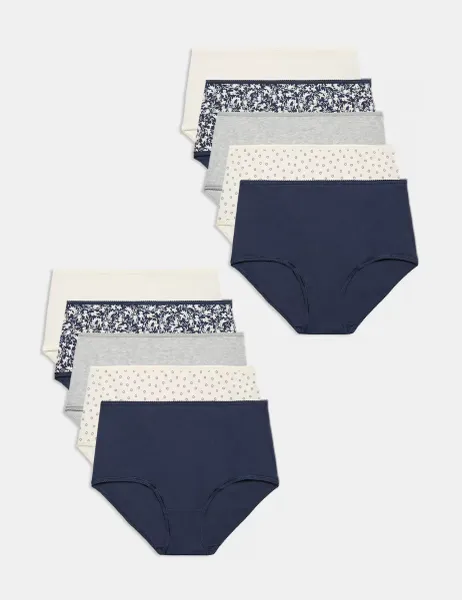 Marks & Spencer 10pk Cotton Lycra Full Briefs Grey Mix