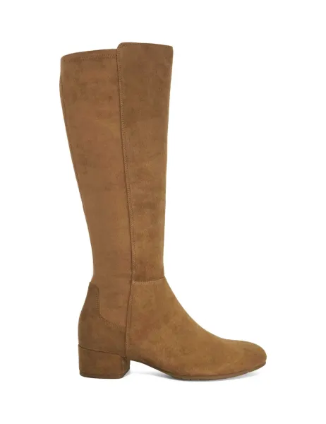 Suede Block Heel Knee High Boots Taupe