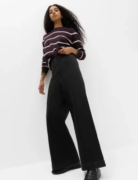 Marks & Spencer High Waisted Pintuck Ankle Grazer Jeans Black Mix