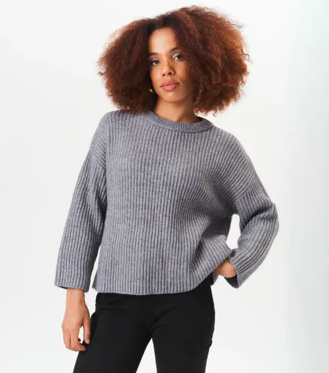 Gini London Women's Grey Chunky Knit Crop Jumper
