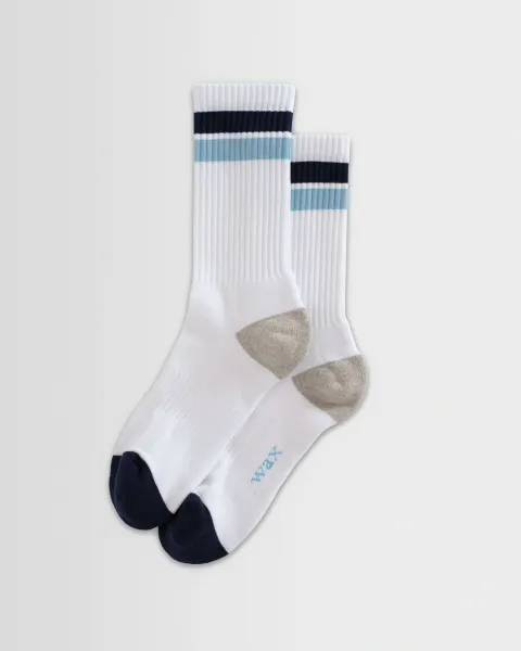 Thorpe - White and Navy Block Stripe Sports Socks
