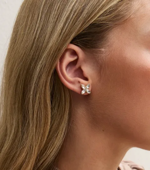 New Look Gold-Tone Diamante Gem Flower Shape Earrings