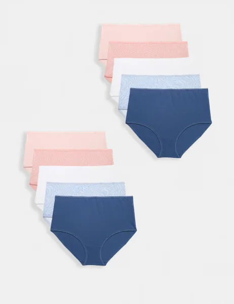 Marks & Spencer 10pk Cotton Lycra Full Brief Knickers Dark Blue