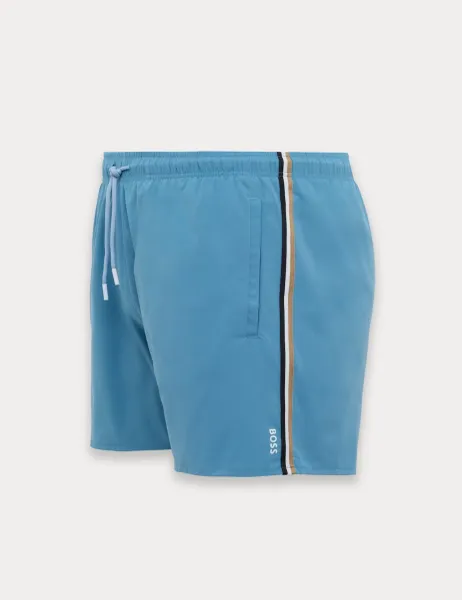 Boss Pocketed Signature Stripe Swim Shorts Light Blue