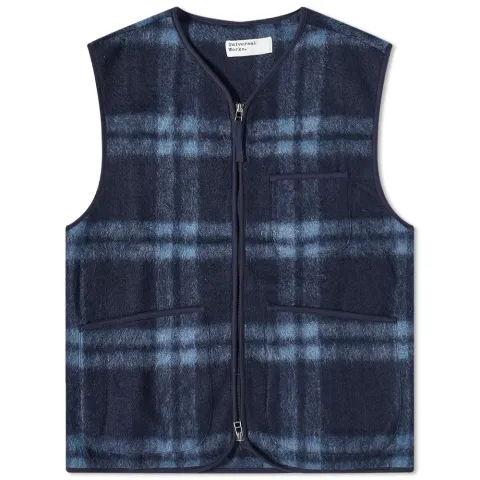 Check Wool Fleece Zip Gilet