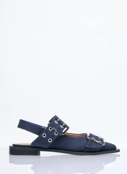 Feminine Denim Buckle Ballerina Flats