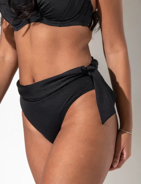 Pour Moi St Kitts Tie Detail Roll Top Bikini Bottoms Black