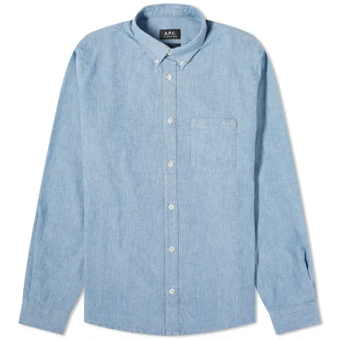 A.P.C. Edouard Chambray Button Down Logo Shirt