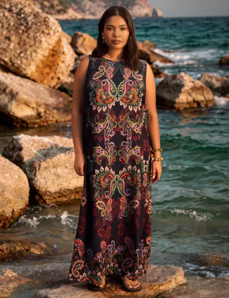 Live Unlimited London Cotton Blend Paisley Maxi Shift Dress