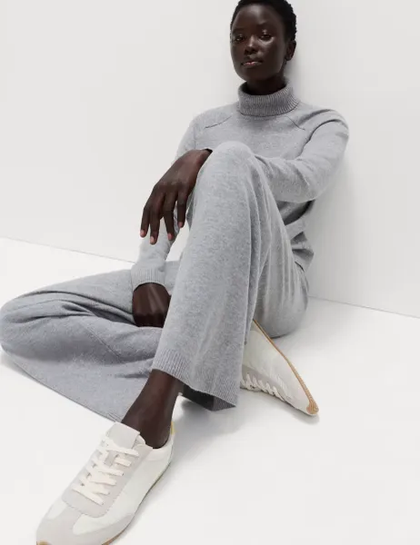 Marks & Spencer Air-Yarn Wide Leg Knitted Trousers Mid Grey Marl