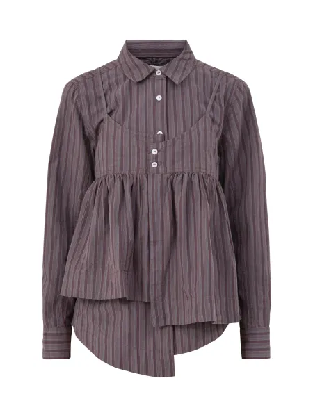Damson Madder Indie Cotton Double Layer Shirt With Cami – Merlot Stripe