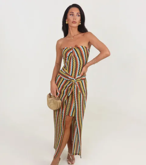Women's Multicoloured Bandeau Crochet Maxi Dress