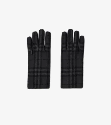 Check Wool Gloves in Iron grey