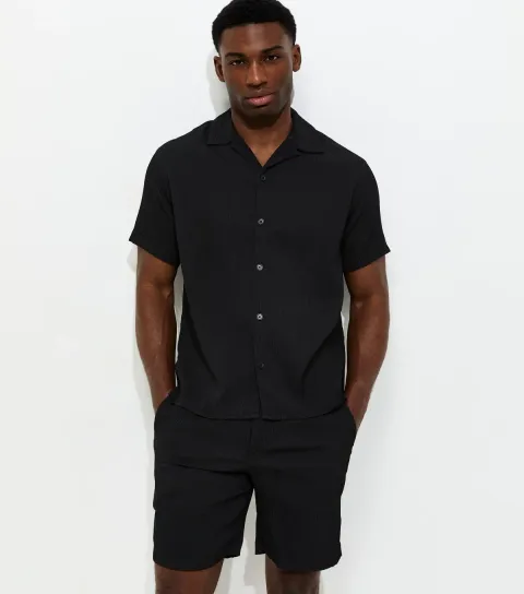 Men's Regular Black Striped Drawstring Shorts