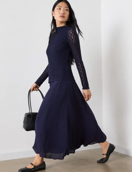 Whistles Cotton Blend Drop Waist Midi Dress