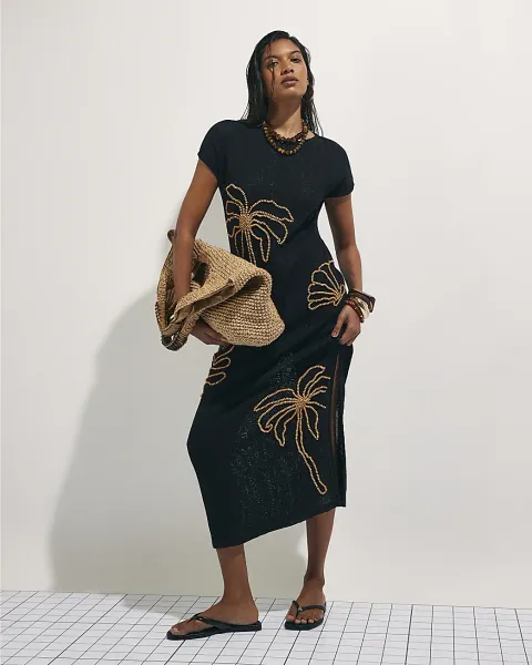 River Island Knit Beaded Midi Beach Dress