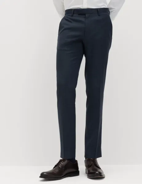 Marks & Spencer Skinny Fit Grid Check Stretch Suit Trousers Navy