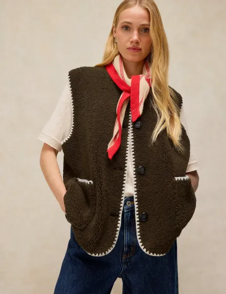White Stuff Borg Stitch Detail Gilet Green