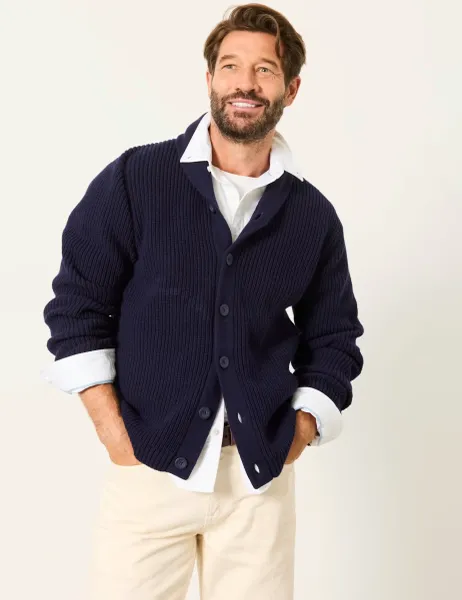 FatFace Cotton Rich Shawl Neck Cardigan Navy