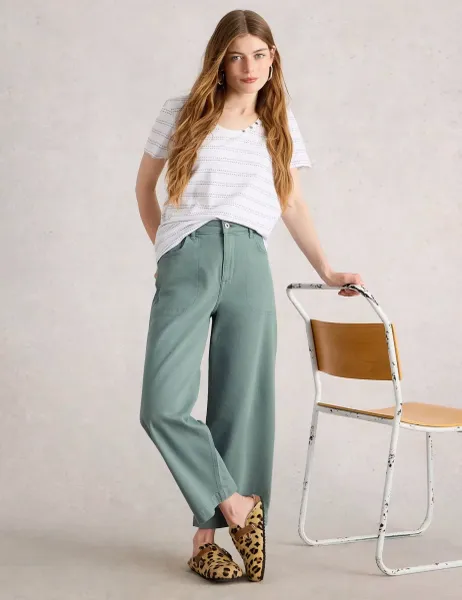 White Stuff Wide Leg Cropped Jeans Blue