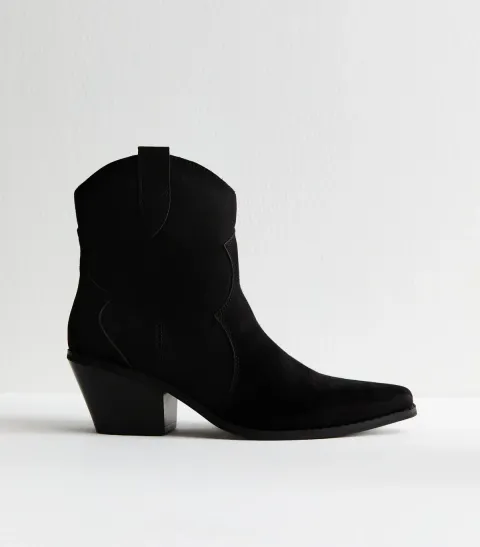 Women's Black Faux Suede Western Ankle Boots