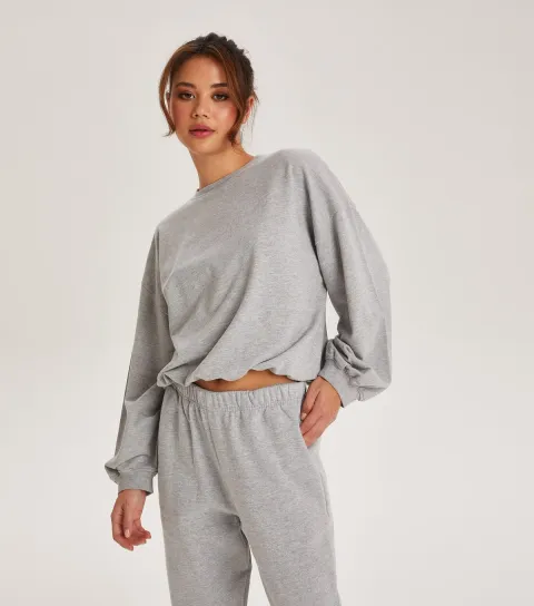 Women's Pale Grey Crew Neck Long Balloon Sleeve Sweatshirt