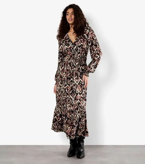 Women's Black Abstract Print Midaxi Dress