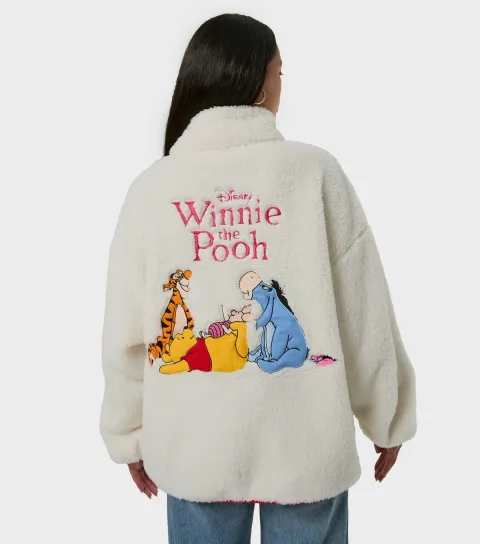 Women's White Winnie the Pooh Embroidered Fleece Jacket