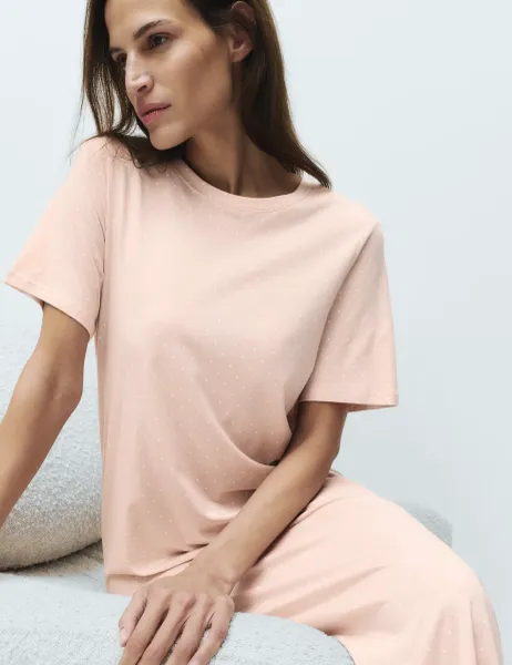 Marks & Spencer Cotton Modal Printed Long Nightdress Pink