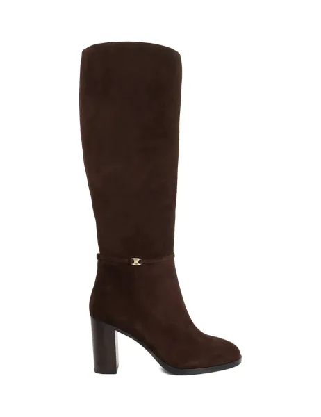 Dune London Wide Fit Suede Block Heel Knee High Boots Brown