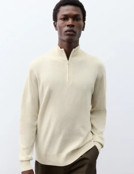 Autograph Pure Cashmere Half Zip Jumper Neutral
