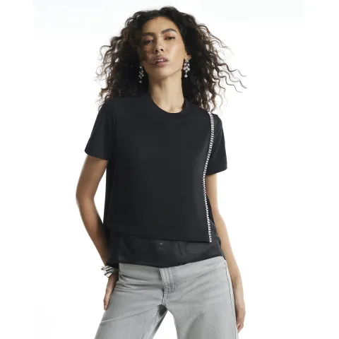 River Island Diamante Trim Hybrid T-Shirt