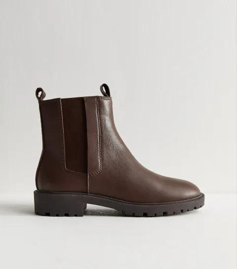 New Look Women's Brown Leather Chelsea Boots