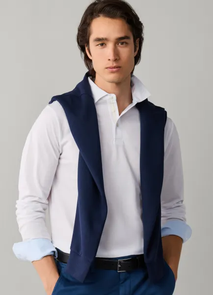 Classic Fit Long Sleeve Oxford Pique Polo
