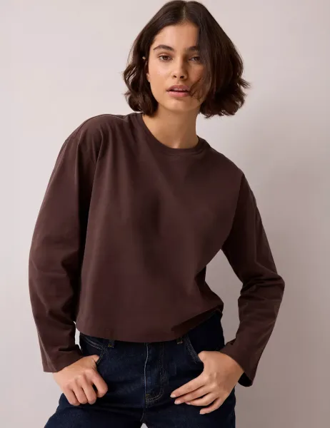 RO&ZO Pure Cotton Crew Neck Relaxed Fit T-Shirt Brown