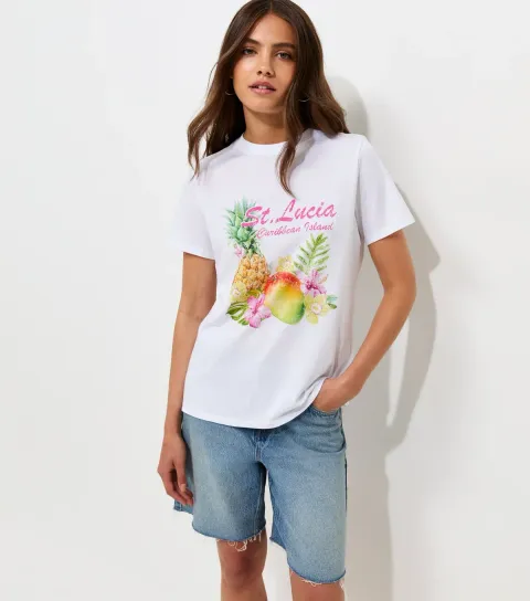 Women's White Cotton St Lucia Short Sleeve T-Shirt