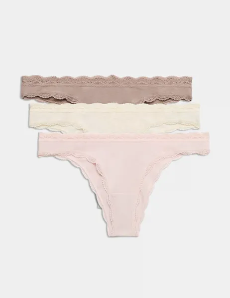 Marks & Spencer 3 Pack Cotton Rich Dipped Miami Knickers Oatmeal Mix