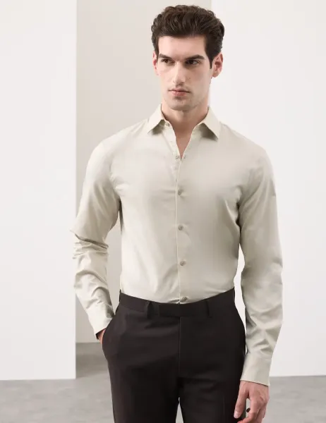 Autograph Slim Fit Cotton Performance Shirt Natural