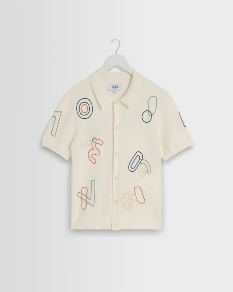 Wax London Tellaro - Ecru and Multicolour Shapes Embroidered Shirt