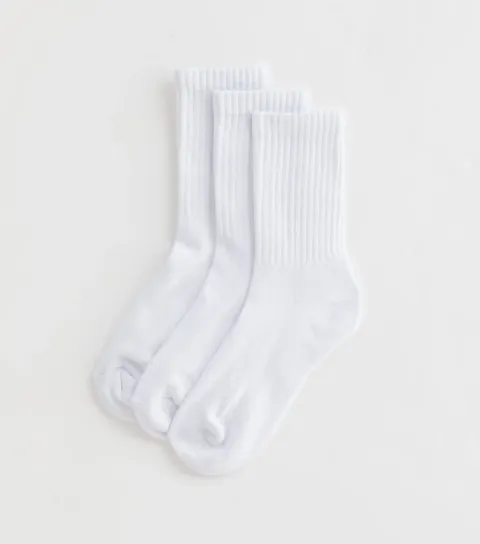3 Pack White Ribbed Tube Socks