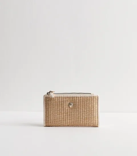 Stone Raffia-Look Shell Charm Purse