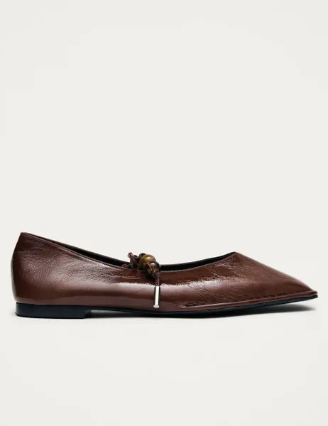 Sway Beads Brown Leather Flat Ballet Pumps Brown