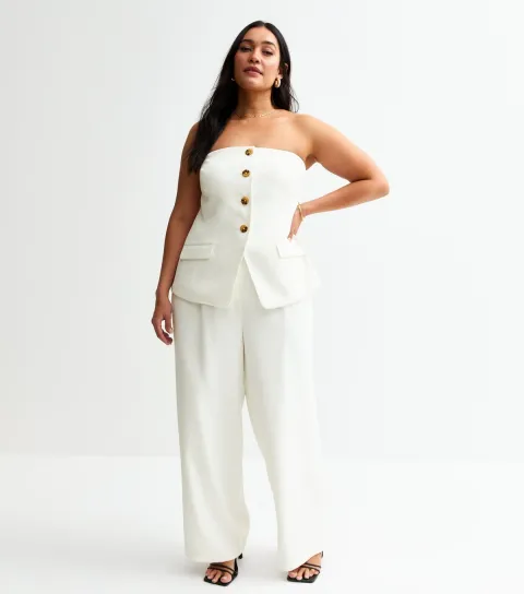 Women's Plus Size White Wide Leg Tailored Trousers Curves