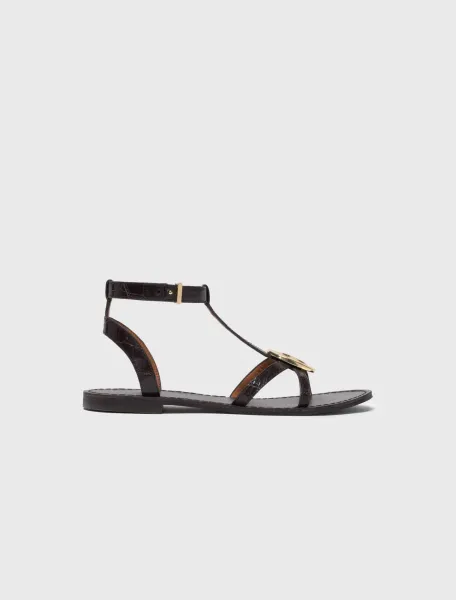 Flat leather strap sandals